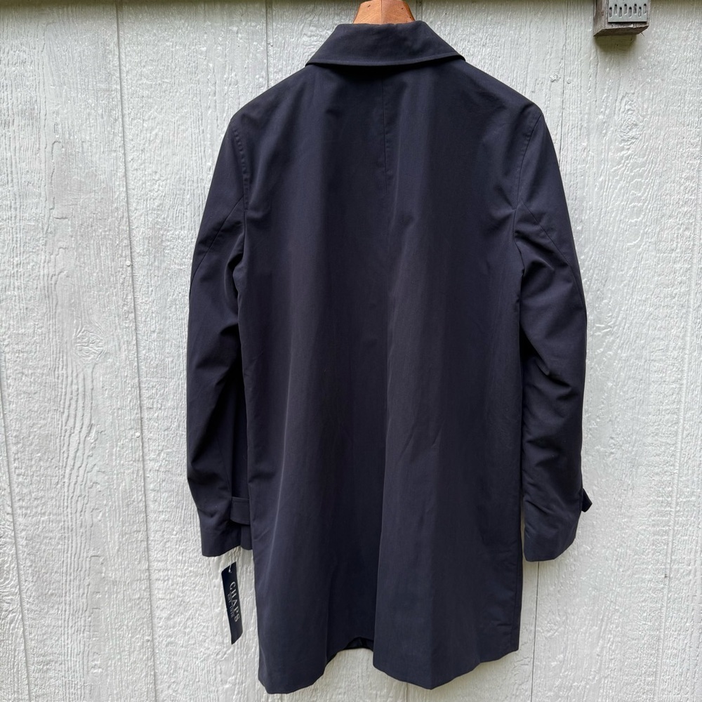 NWT Chaps Unisex Hidden Button Front Navy Trench Coat Jacket M Lined Pockets - Picture 9 of 9